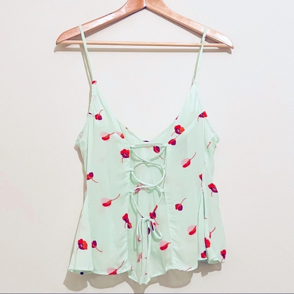 Free People Tops - NWT Free People Radea Floral Printed Corset Tie Cami in Mint Green